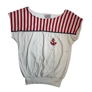 Vintage Variety Nautical Shirt Womens Small Red White Anchor Emblem